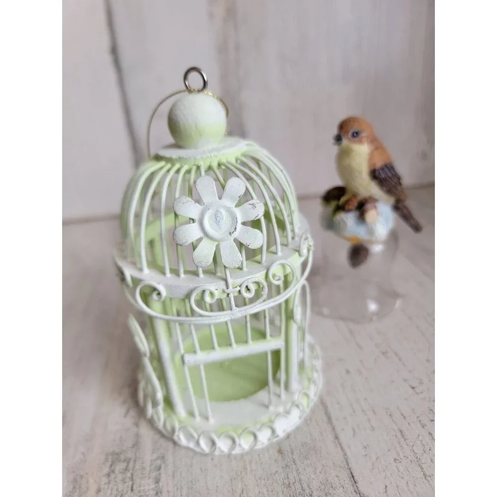 Vintage bird bell cage pinecone ornament Xmas set woods‎